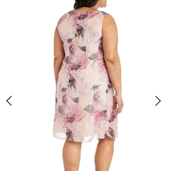 R & M Richards Sleeveless Knee Length Chiffon Dress In Cameo Floral Size 6P NWT - Picture 2 of 4